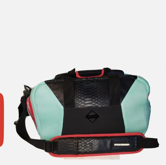 Sprayground Handbags - SPRAYGROUND  Aqua & Black Croc Embossed Duffle Bag